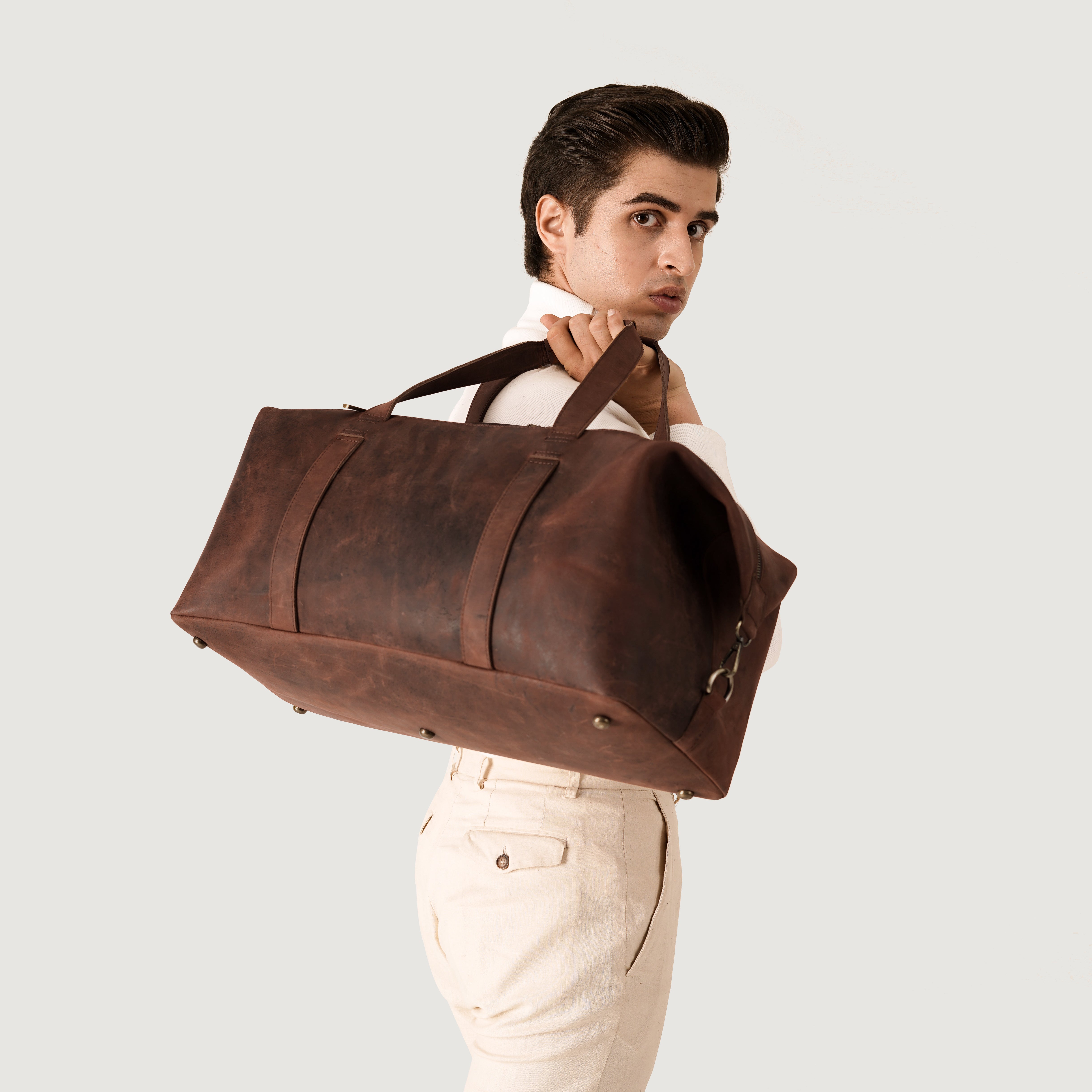 The Dale Duffle Vintage Distressed Brown Leather Duffle Bag