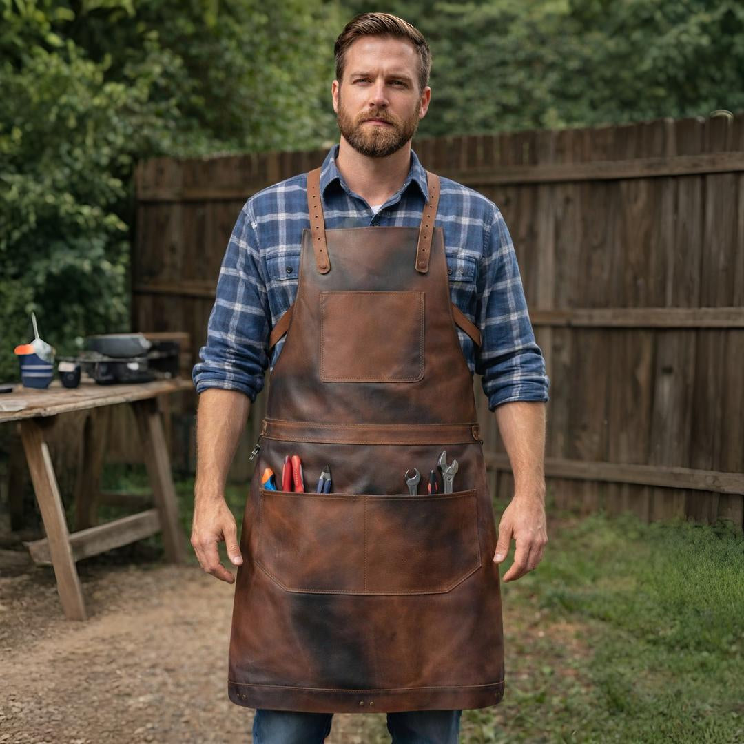 The Devon Brown Full Grain Leather Crossbody Apron