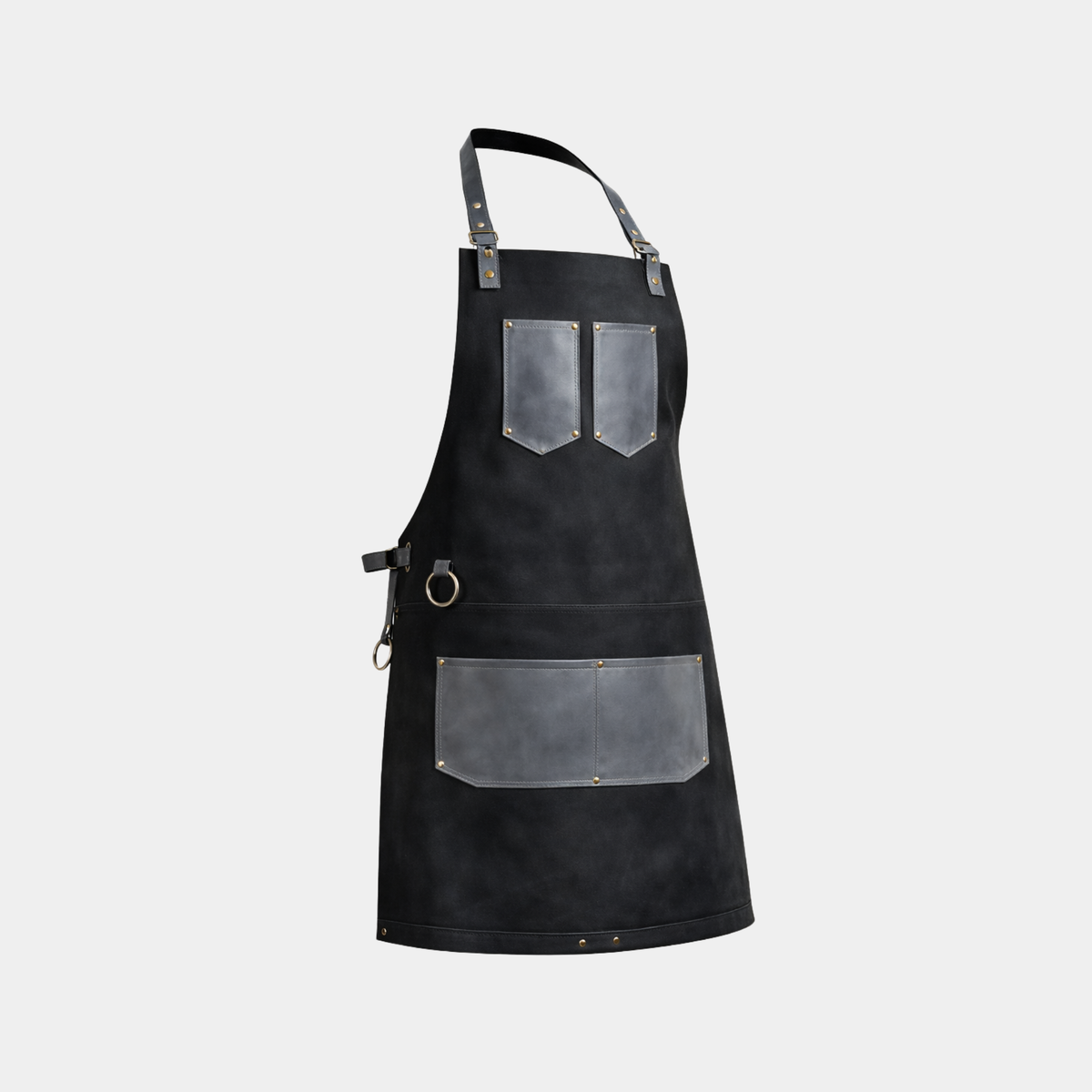 The Kent Black Canvas and Grey Leather Pocket Apron - Leather Clan