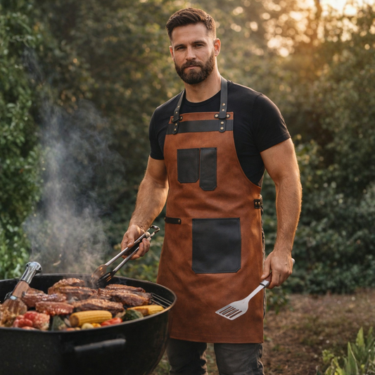 The Norfolk Leather Brown Canvas Butcher Apron - Leather Clan