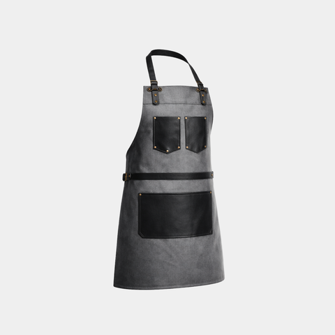 The Oxfordshire Grey Canvas Apron With Black Pocket Apron - Leather Clan