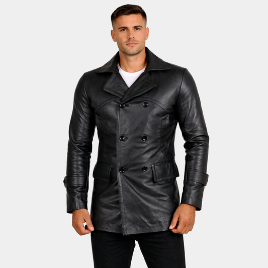 The Prestige Men's Black Leather Long Coat