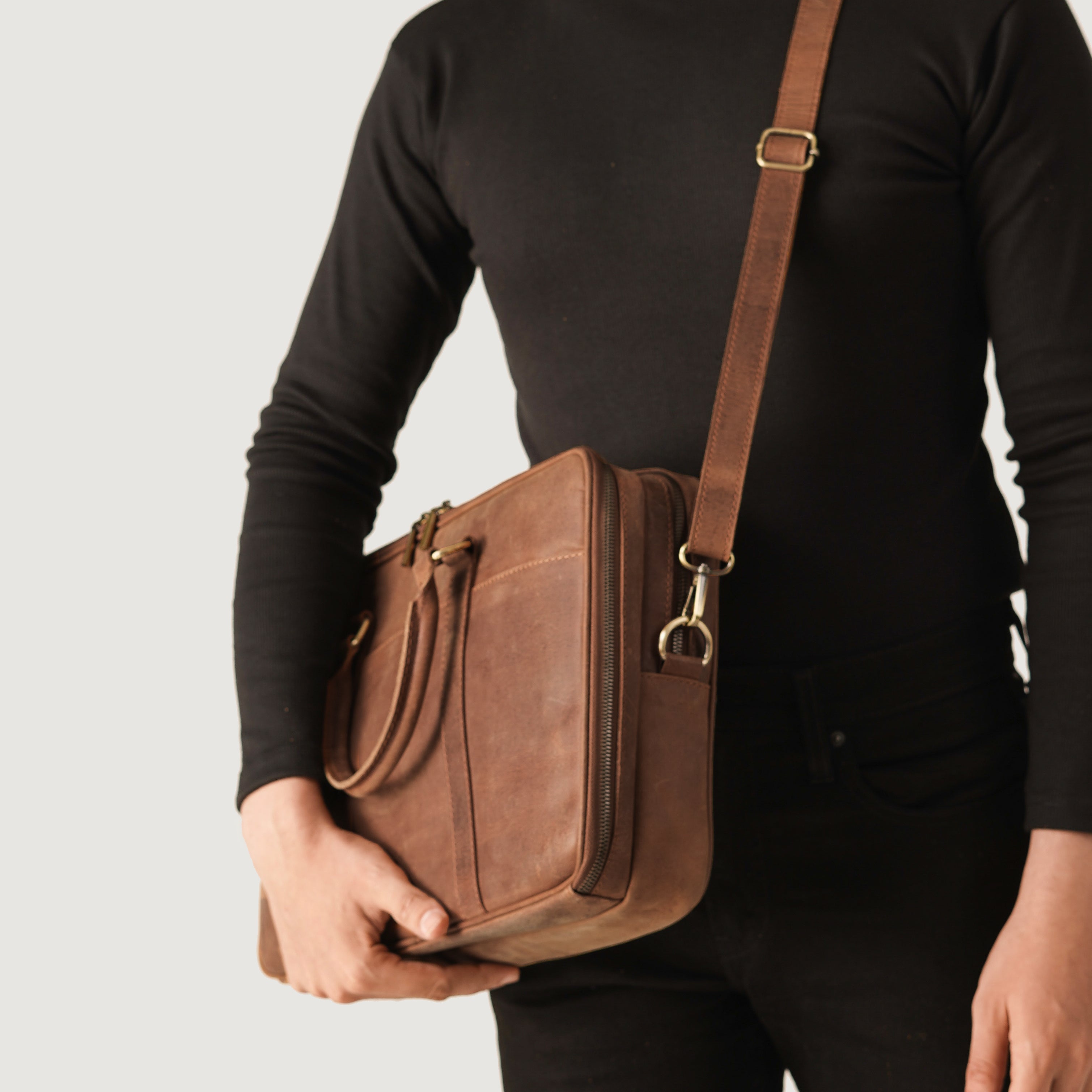 The Preston Vintage Tan Leather Briefcase