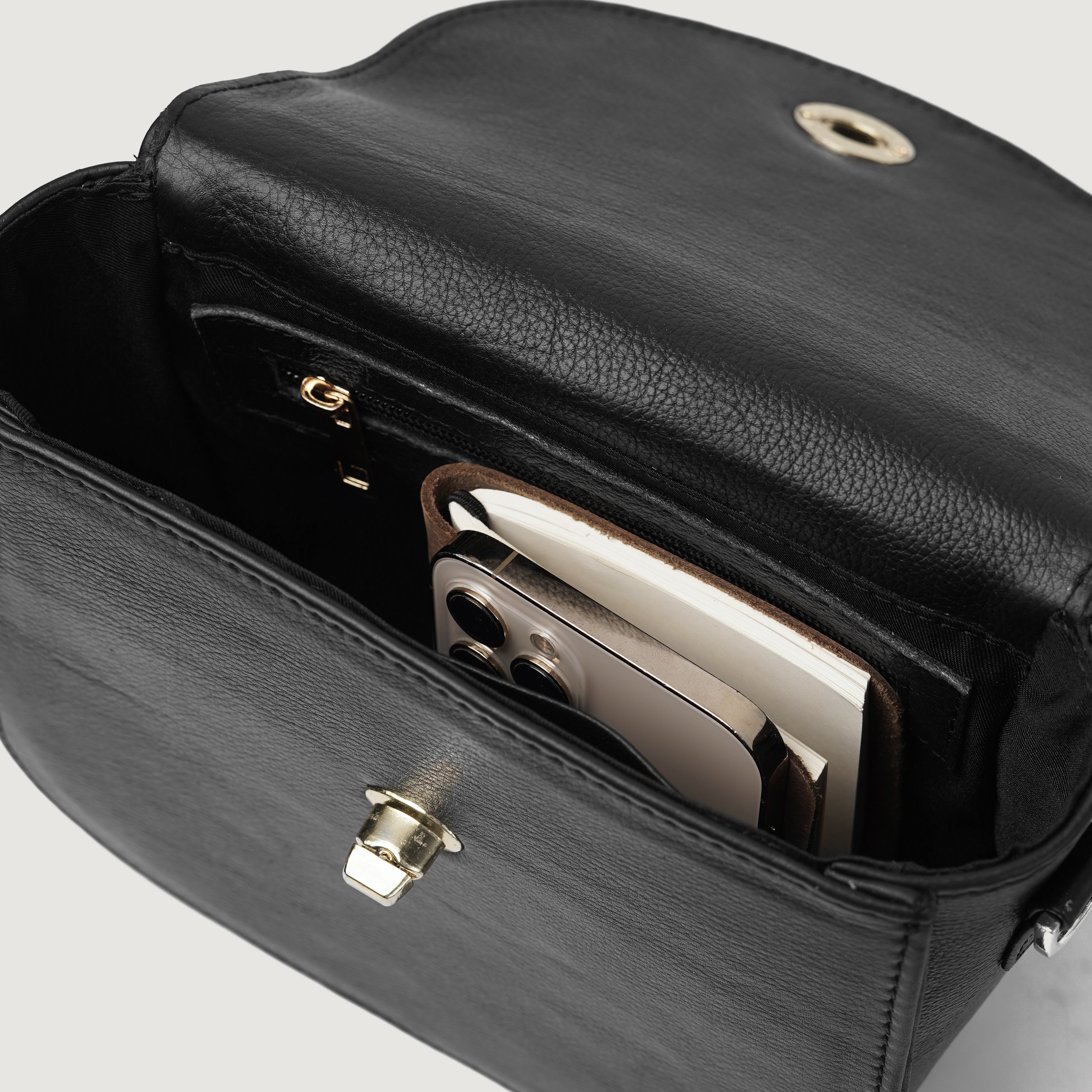 The Sandra Black Leather Saddle Bag