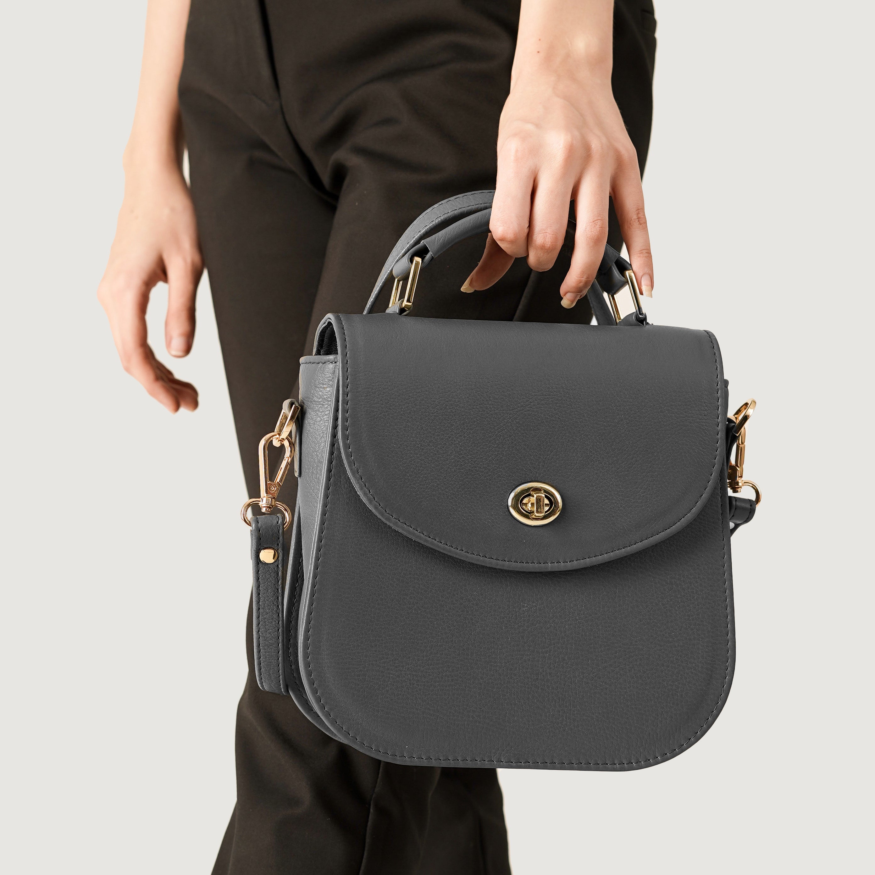 The Sandra Grey Leather Saddle Bag