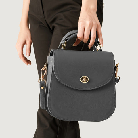 The Sandra Grey Leather Saddle Bag