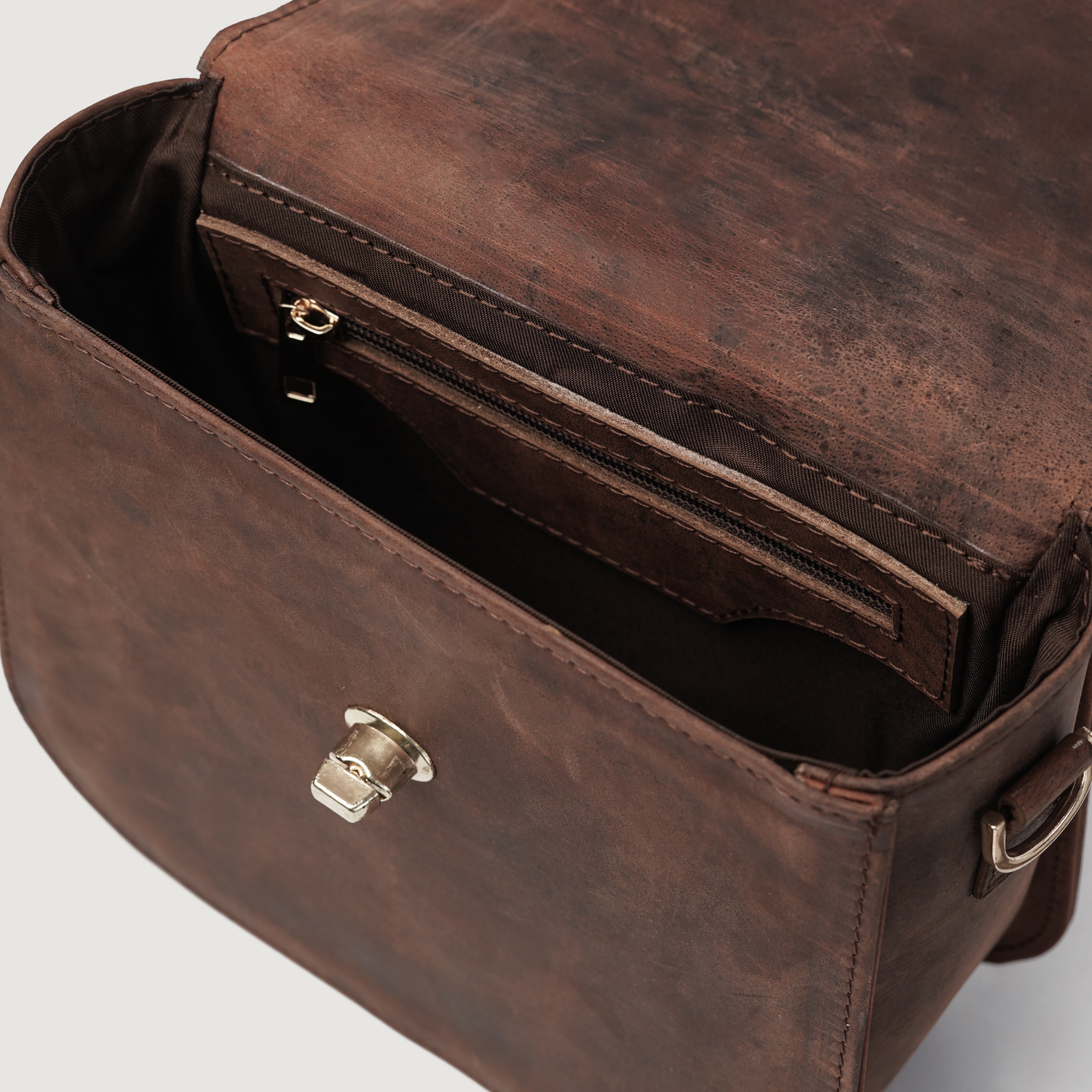 The Sandra Vintage Distressed Brown Leather Saddle Bag