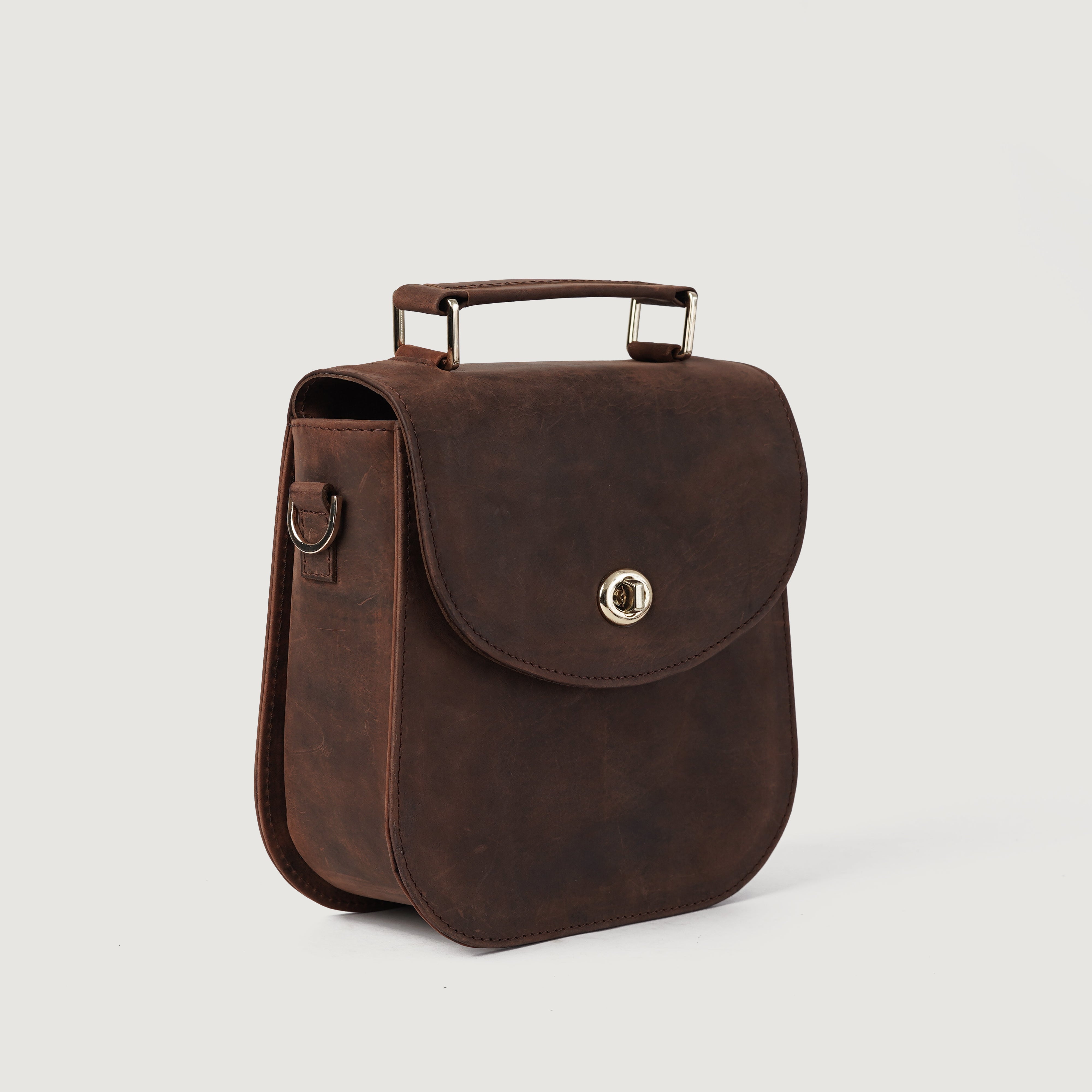The Sandra Vintage Distressed Brown Leather Saddle Bag