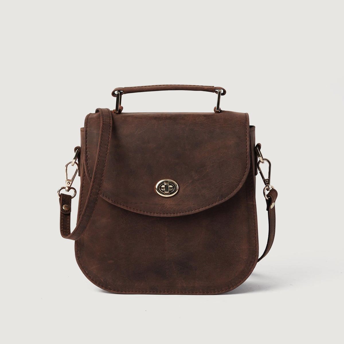 The Sandra Vintage Distressed Brown Leather Saddle Bag