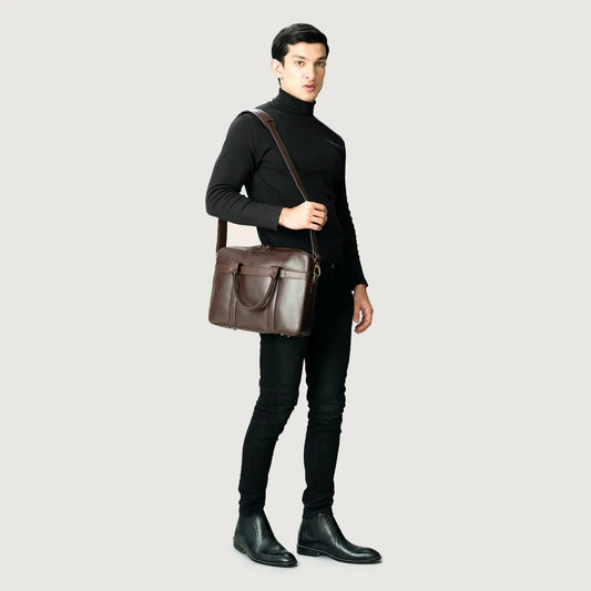 The Captain Vintage Brown Leather Briefcase - Leather Clan
