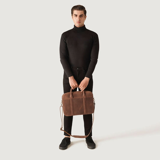 The Captain Vintage Tan Brown Leather Briefcase