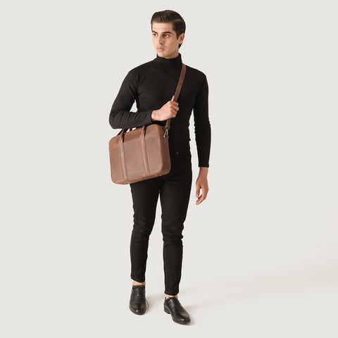 The Captain Vintage Tan Brown Leather Briefcase