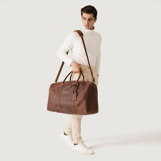 The Darrio Vintage Distressed Brown Leather Duffle Bag