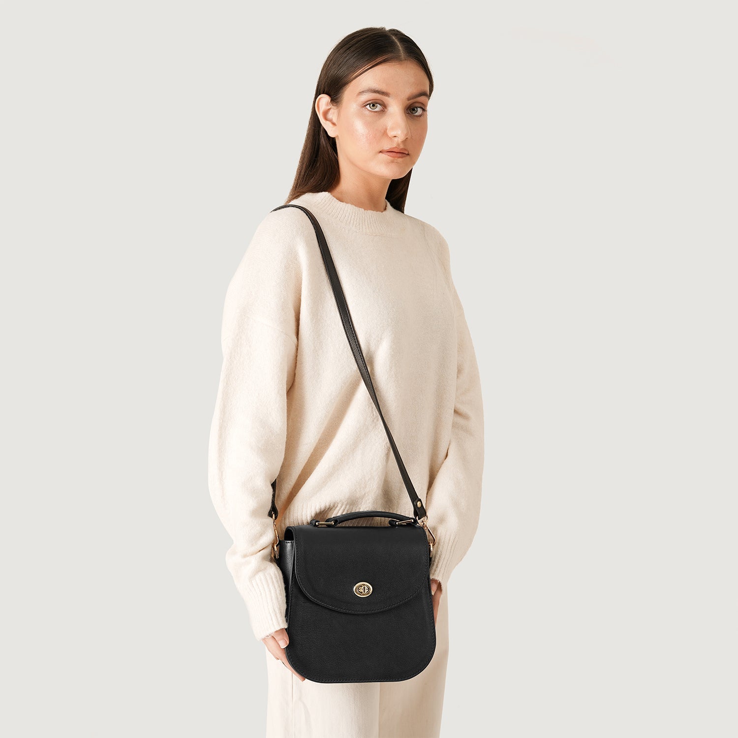 The Sandra Black Leather Saddle Bag