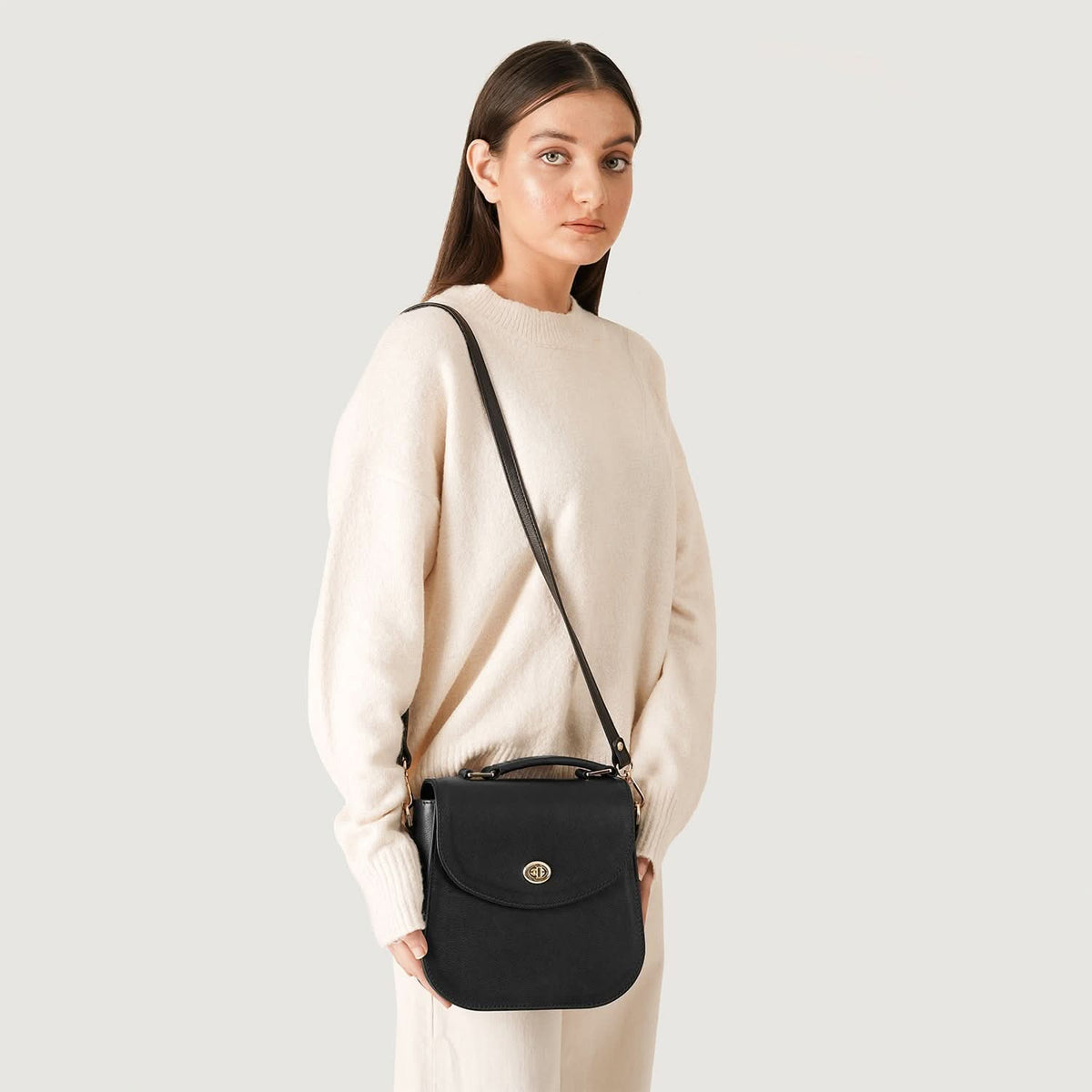 The Sandra Black Leather Saddle Bag
