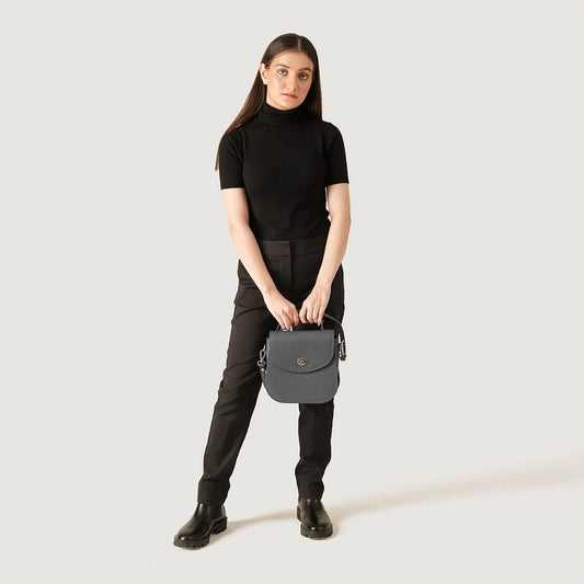 The Sandra Grey Leather Saddle Bag