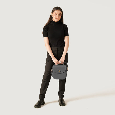 The Sandra Grey Leather Saddle Bag