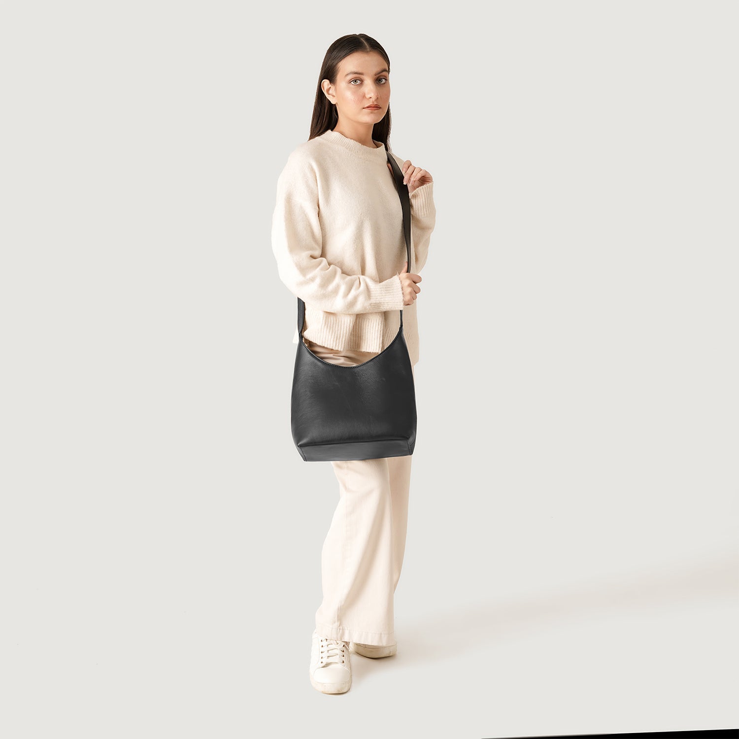 The Stefani Black Leather Hobo Bag