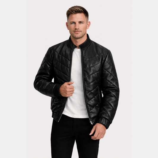 Travis Black Leather Puffer Jacket - Leather Clan