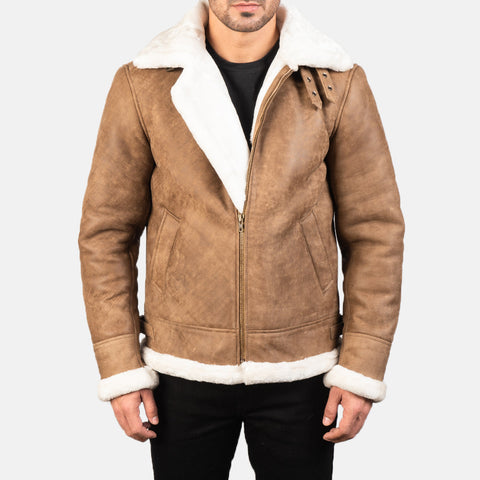 Francis Distressed Brown Leather Bomber Jacket