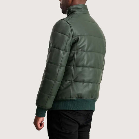 Lucas Green Leather Puffer Bomber Jacket
