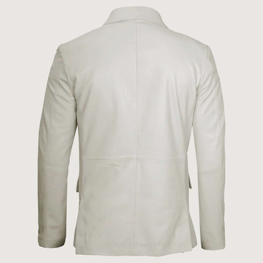 Men’s Classic Two Button White Leather Blazer