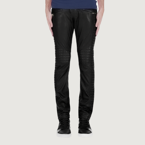 Waist Belted Black Leather Biker Pants
