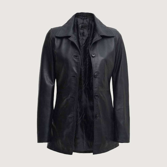 Black Leather Car Coat Womens