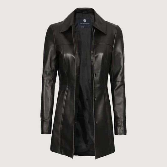 Kandis Womens Black Leather Car Coat