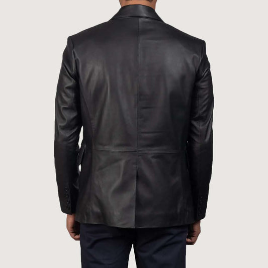 Polyester Lining Black Leather Blazer