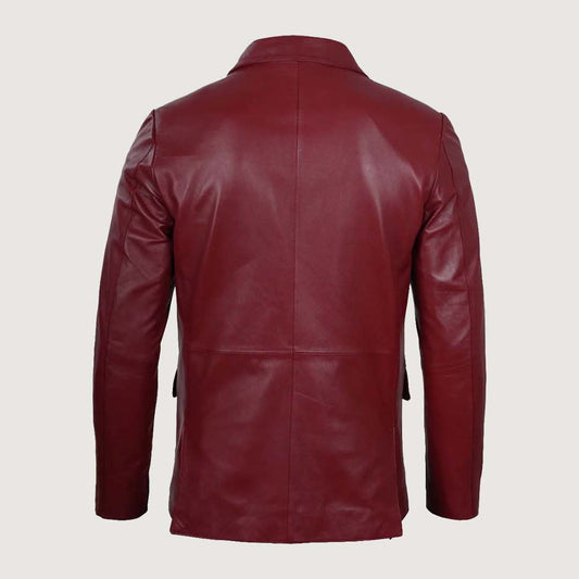 Plush Polyester Lining Maroon Leather Blazer