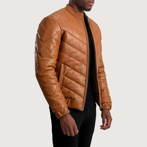 Travis Tan Leather Puffer Jacket