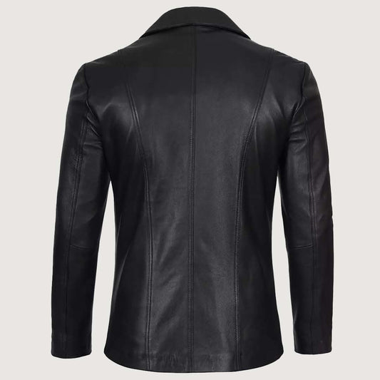 Men's Stylish Black Leather Blazer - Two Button