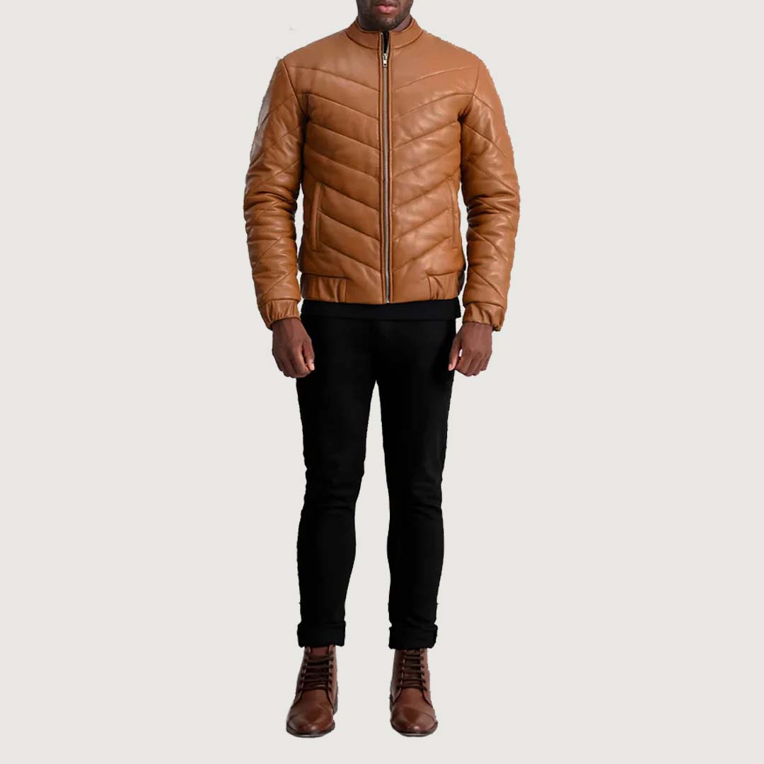 Travis Tan Leather Puffer Jacket