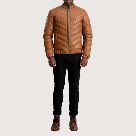 Travis Tan Leather Puffer Jacket