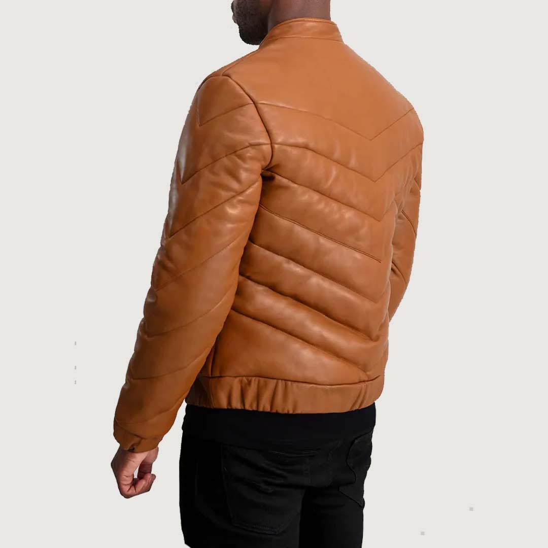 Travis Tan Leather Puffer Jacket