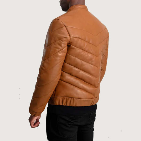 Travis Tan Leather Puffer Jacket