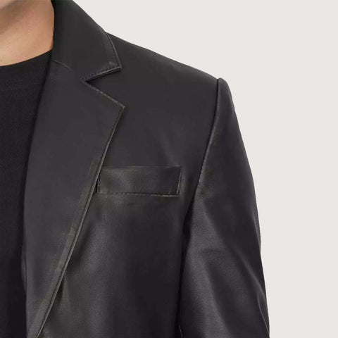 Mens Two Button Black Leather Blazer Jacket