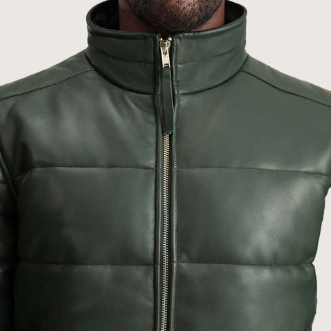 Lucas Green Leather Puffer Bomber Jacket