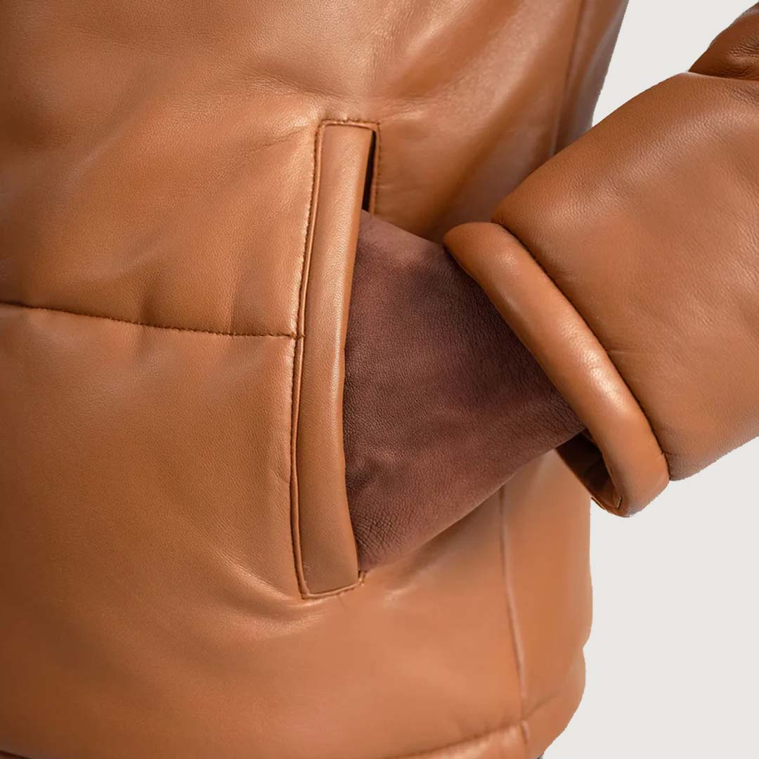 Gordon Tan Hooded Leather Puffer Jacket