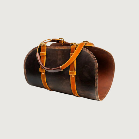 Buffalo Leather Log Carrier | Handcrafted Firewood Tote
