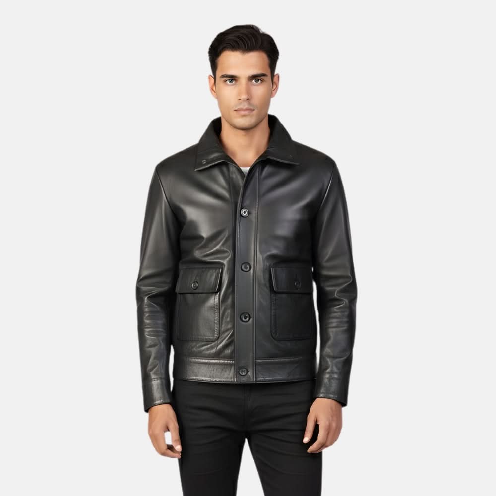 Columbus Black Leather Bomber Jacket