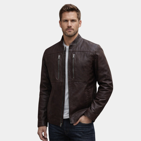 Thunder Storm Brown Biker Leather Jacket