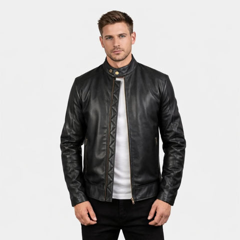 Avan Black Leather Bomber Jacket - Leather Clan