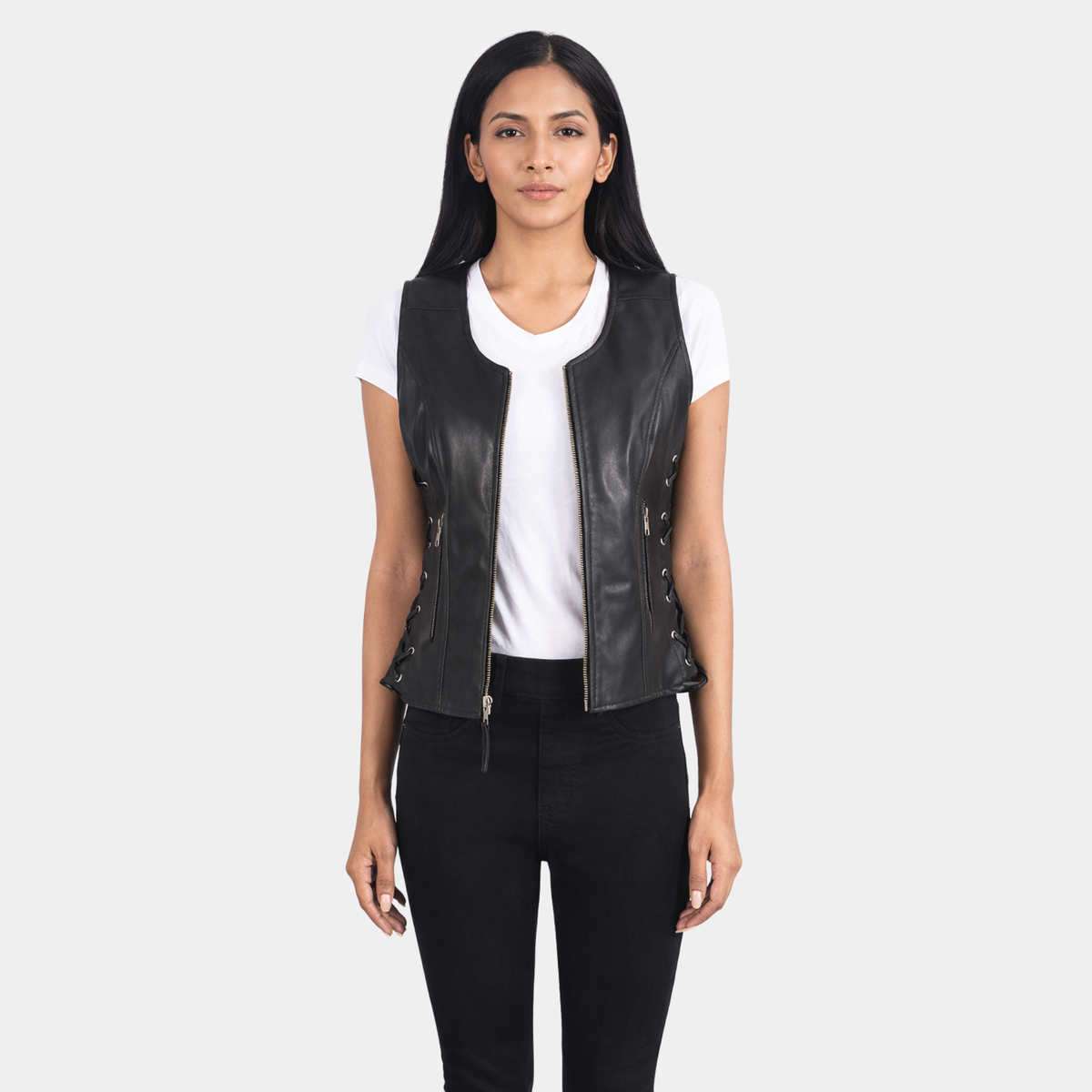 Vanda Black Leather Biker Vest