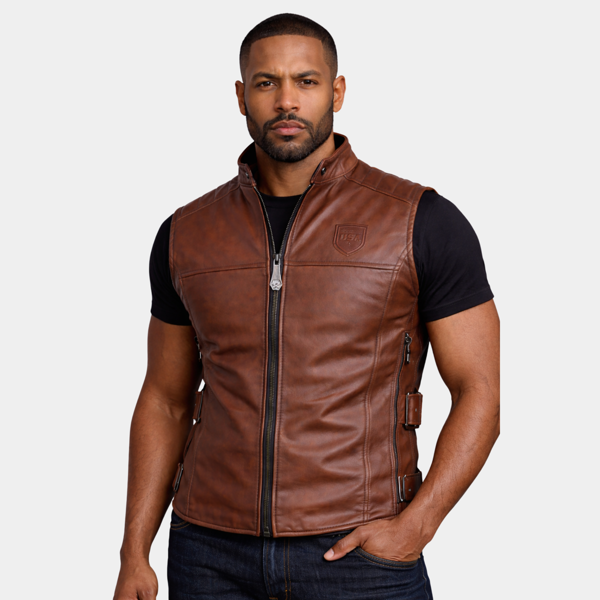 Vanguard Men's Leather Vest - Brown Leather Vest