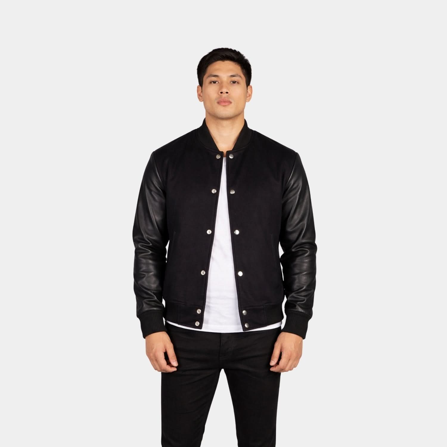 Vaxton Black Hybrid Varsity Jacket - Leather Clan