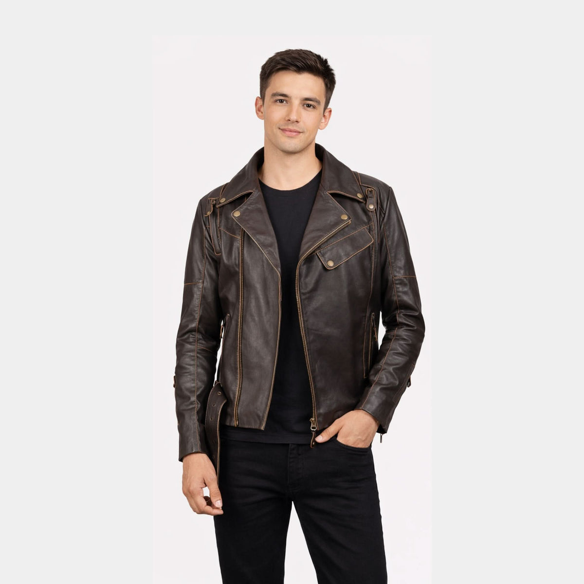 Vincent Brown Leather Biker Jacket