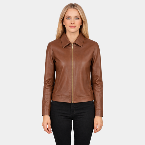 Vixen Brown Classic Collar Leather Jacket