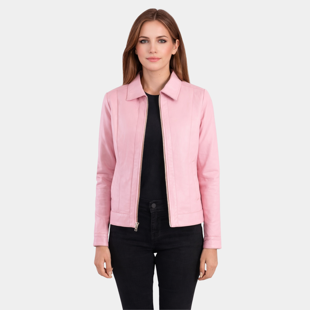 Vixen Pink Classic Collar Leather Jacket